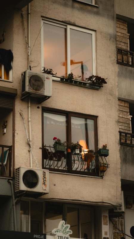 Windows of apartments in building